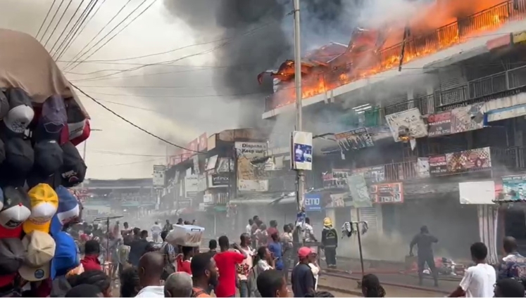 Fire consumes 2-storey shops at Adum in Kumasi